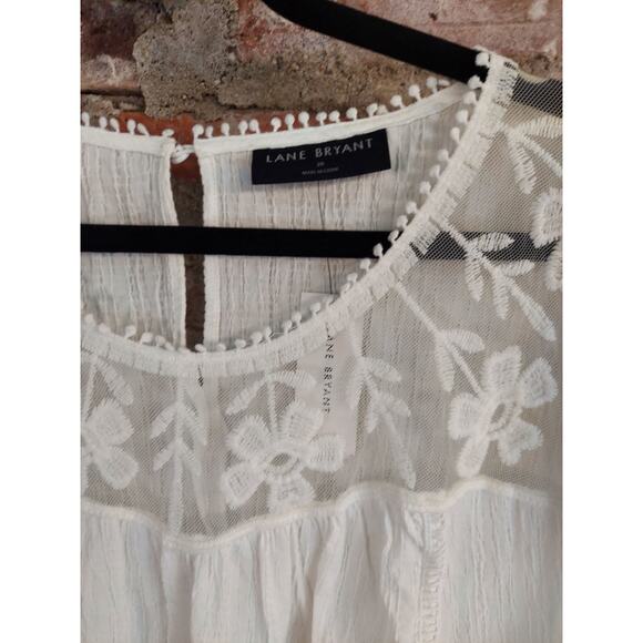 New NWT Lane Bryant Top Size 26 4x Gauze With Crochet Lace Insert Shirt Blouse O - Picture 2 of 3